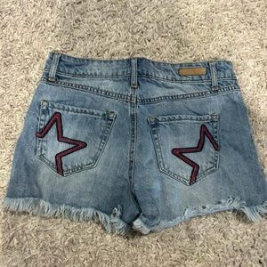 True Craft Blue Denim Shorts with Red Star Detail